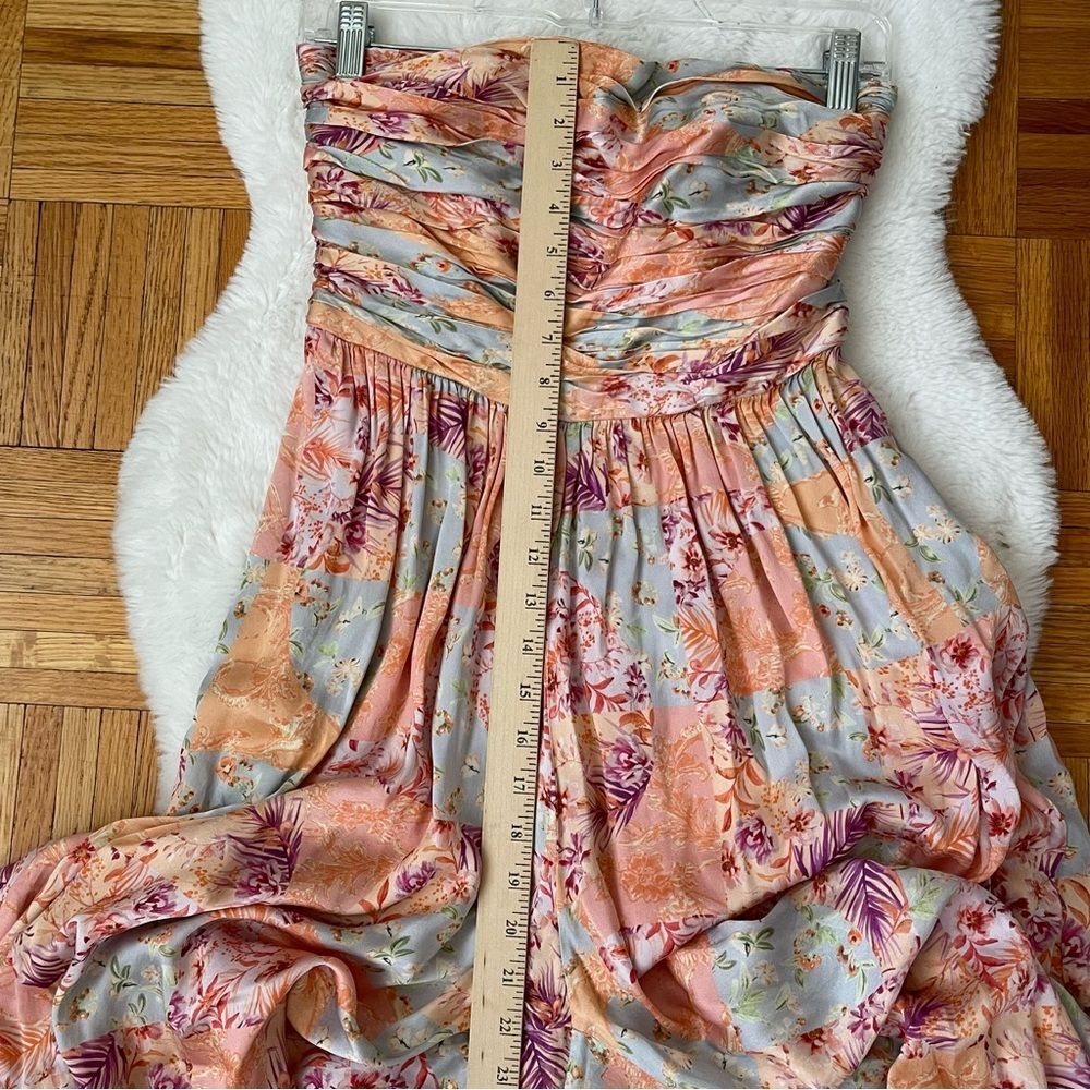 AMUR  Strapless Floral Maxi Dress Size 4 Peach Blue Smocked Bodice Wide Leg Flow - Picture 12 of 13